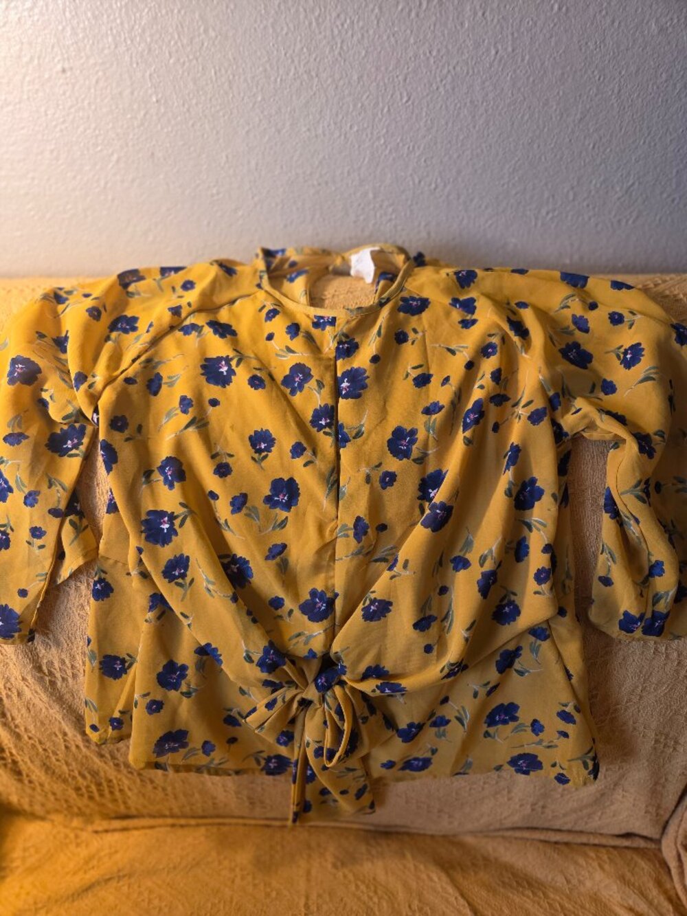 Harper Heritage floral print yellow blouse women's top 3/4 Sleeves Size S